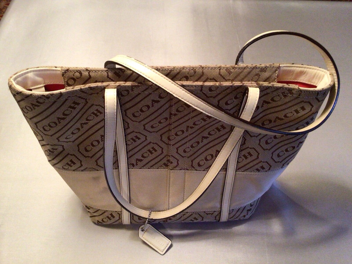 coach Tote Handbag ( Beige and Off White ) Zip Top Red Interior | eBay