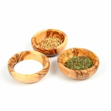 Hand-carved Olive Wood Set of 3 Spice Bowls 3" mini Bowls