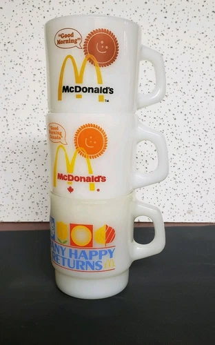 3 VINTAGE FIRE KING ANCHOR HOCKING STACKABLE MCDONALD'S & Rare canada MUGS
