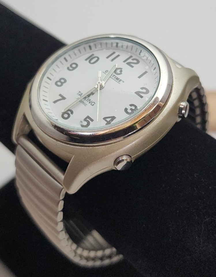 OnTime Talking Atomic Wristwatch Silver Tone. Needs Battery. Parts