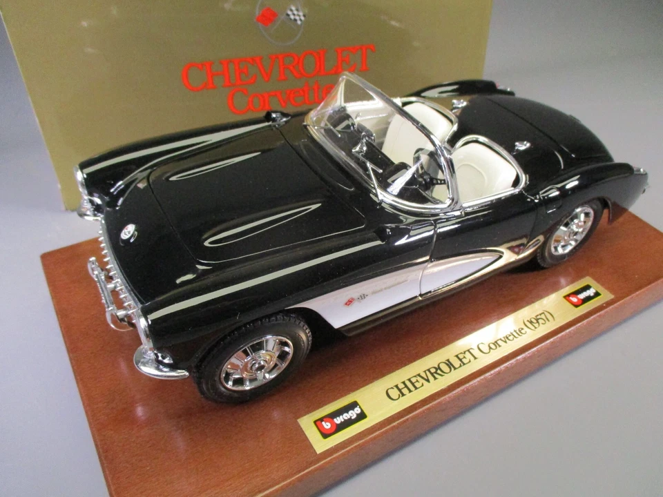 AX254 BURAGO 1/18 1:18 CHEVROLET CORVETTE CABRIOLET 1957 REF 3534 NOIRE - Photo 2/4