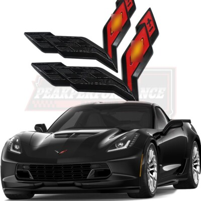 #ad 2PS BLACK FOR Corvette C7 14 19 Front amp; Rear Emblem Badge Cross Flag ADHENSIVE $18.69