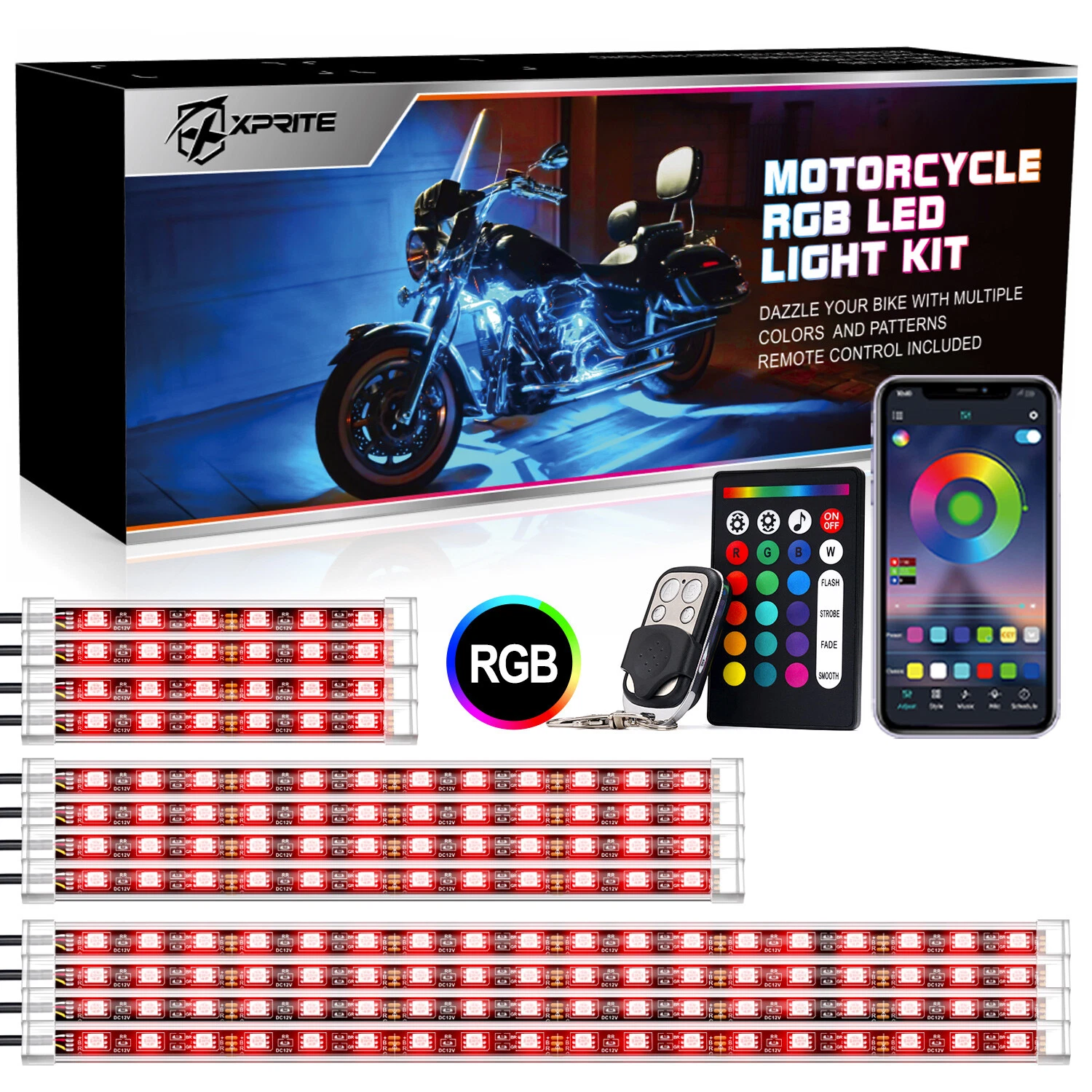 12PCS Motorcycle RGB Led Light Kit Underbody Atmosphere Neon Accent Light Strips