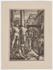 stampa antica Hendrick Goltzius (after) Cristo alla colonna copia contrroparte