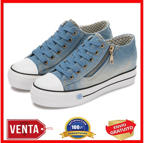 Zapatos de lona Tenis Zapatillas de Mujer con Cierre Moda Jeans Plataforma  Azul | eBay