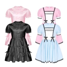 Mens Sissy Satin Dress Princess Cosplay Theme Party Costume Sleepwear Nightwear