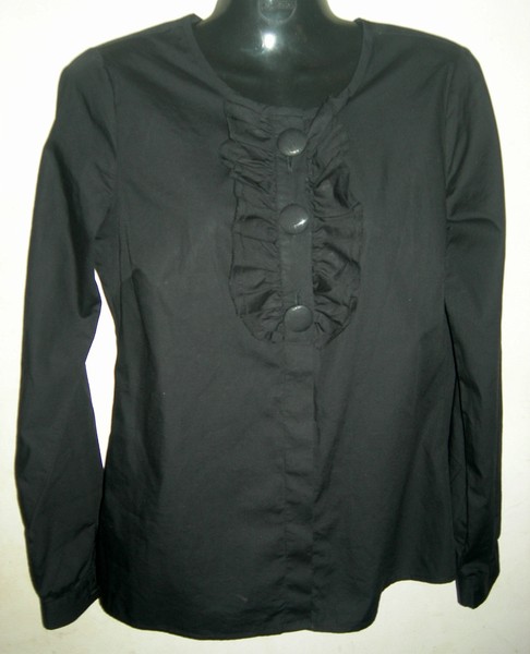 Womens Black Cotton Long Sleeve Button Up Shirt Frills Office Work Piper Size 8