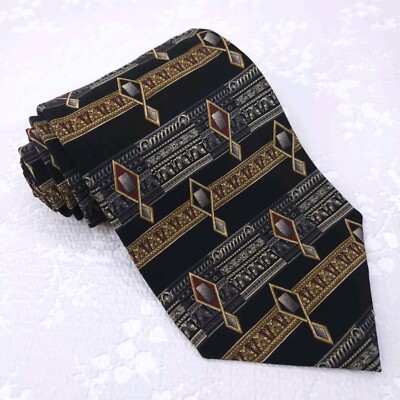 METROPOLITAN MUSEUM OF ART Silk Tie Black Gray Red Ornate Diamond 57x3.75'' ITALY