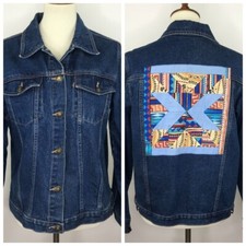 Forenza Vtg Denim Jacket Womens Size? Embellished Quilt Back Boho Aztec Festival
