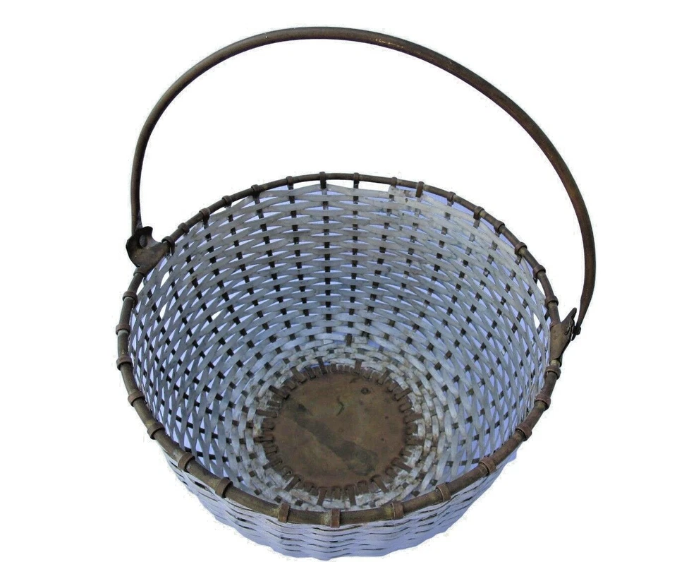 Vintage Old Brass & Aluminium Made Flower Carrying/ Egg Basket Collectible India Foto 2 de 4