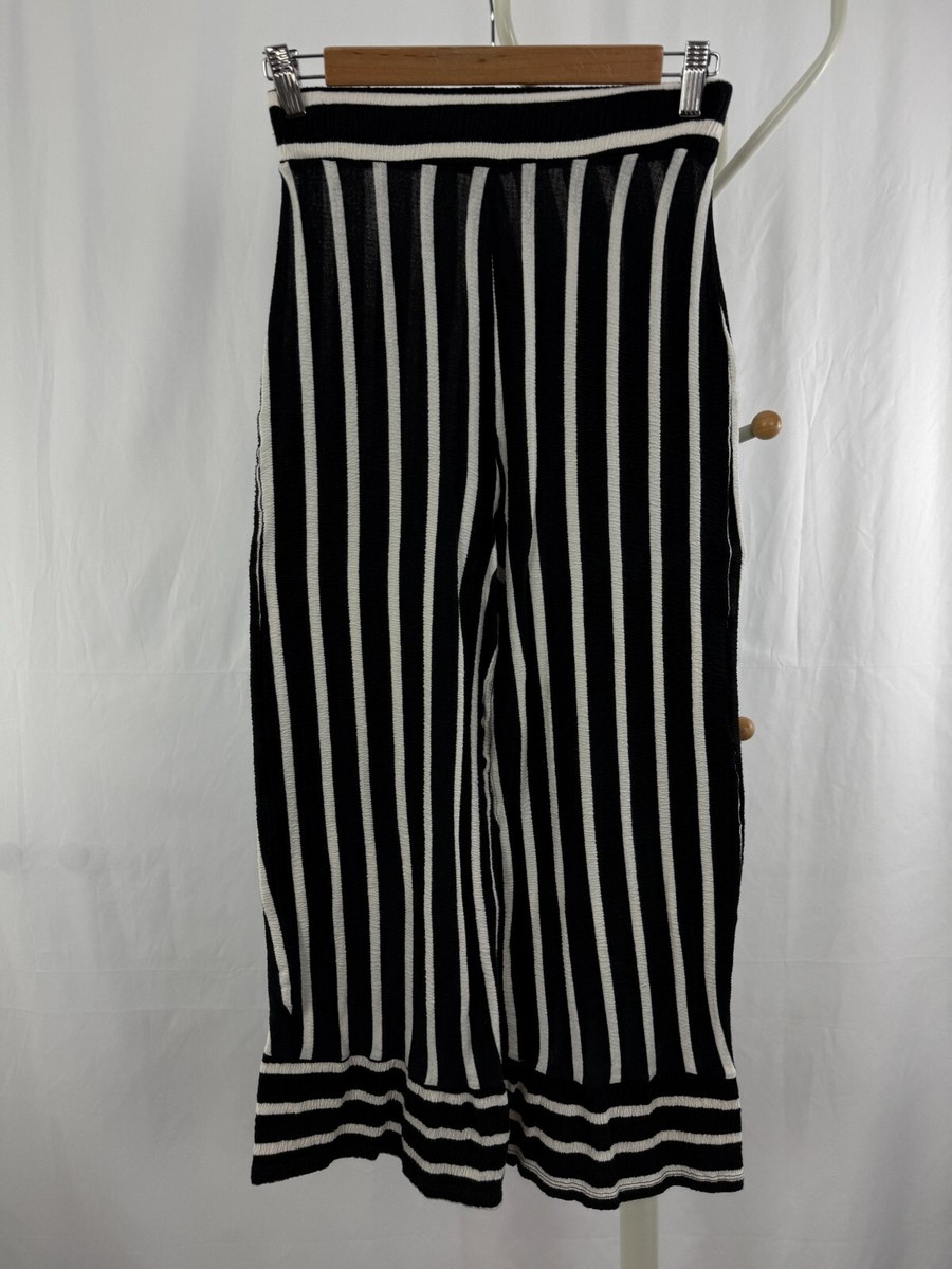Womens Pull Bear Black White bloomer Trousers Striped Cotton