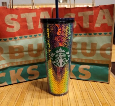 Starbucks 2020 Blue and Iridescent Sequin Cold Tumbler Venti 24 Oz | eBay