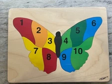F.X. Schmid Wood Puzzle Butterfly and Numbers 10 pc Dave Tibbetts Design USA