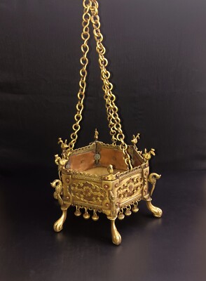 Peacock Mount Sigdi Brass Royal Hanging Planter with Ringing Sleigh Bell CA133