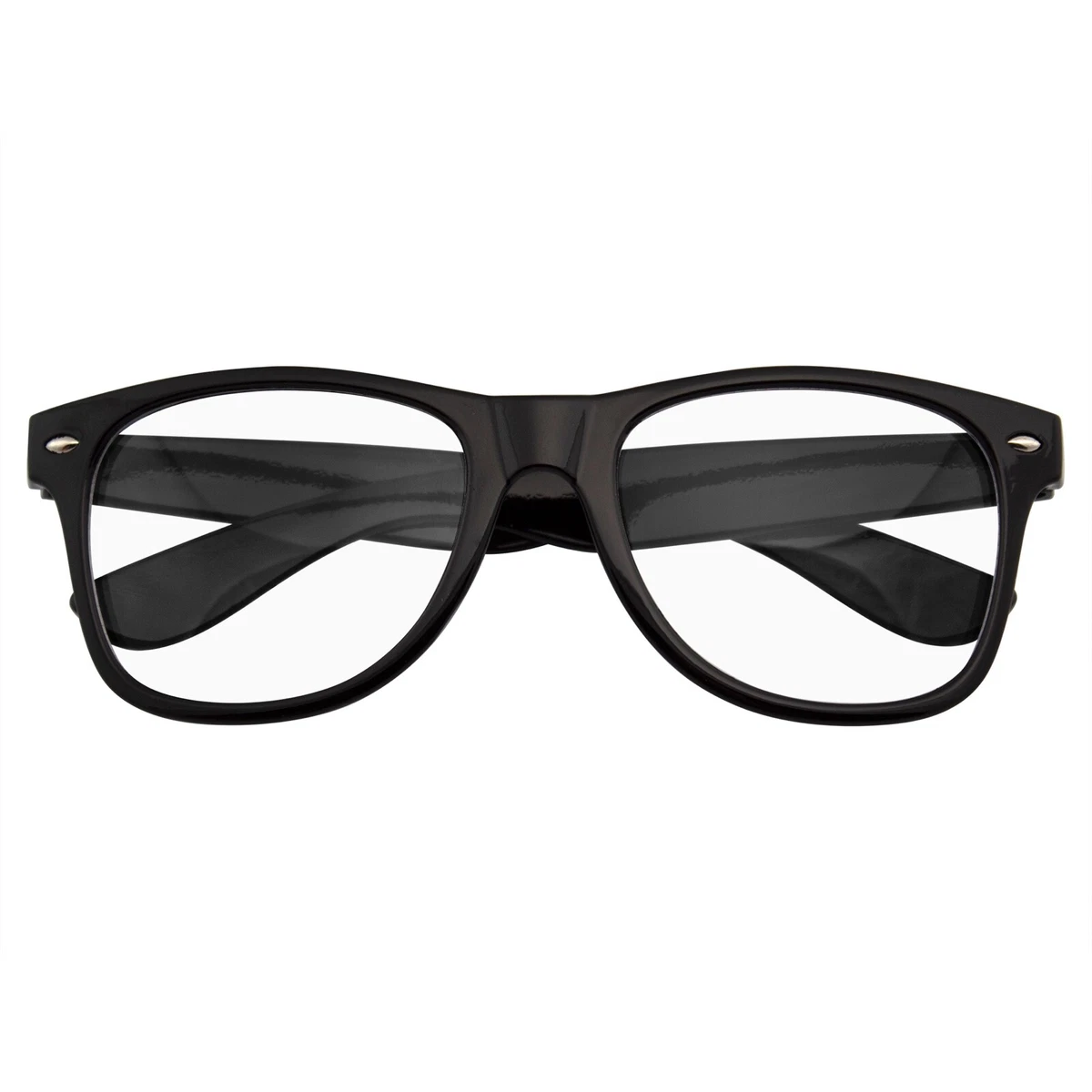 MENS WOMENS NERD BLACK GEEK GLASSES GLOSSY CLEAR LENS Clear frame