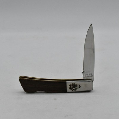 Vintage Gerber Silver Knight 250A Wood Lockback Folding Knife 7611 1992 Olympics