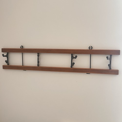 Vintage Wood & Iron Folding Coat Hat Rack - 4 Hooks