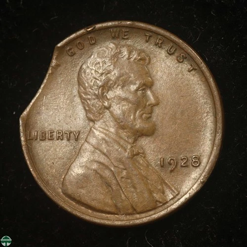 Mint Error Cliped Planchet - 1928-P Linclon Wheat Cent - Choice AU Details