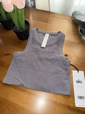 Alo Seamless Delight High Neck Bra Higher Power Tank Top in Grey Size XS