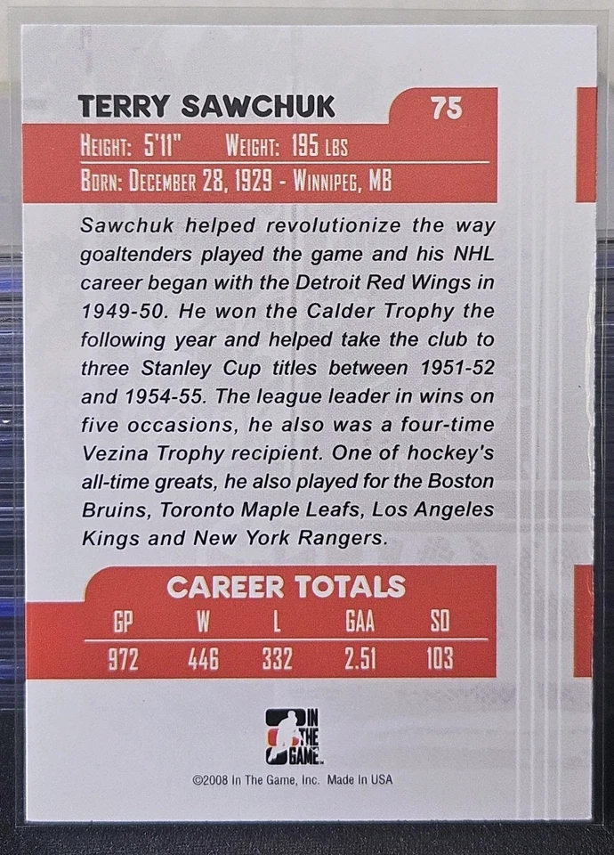 08-09 In The Game Terry Sawchuk Between The Pipes 🚨🚨🚨 Detroit Red Wings  - Image 2 of 2