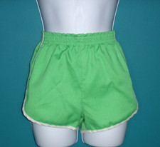Vtg 70s Bright Green With White Trim Cotton Blend Gym Shorts Sz XS/S