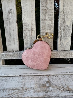 AUTHENTIC NWT Coach Powder Pink Heart Bag Charm Coin Pouch CEA22