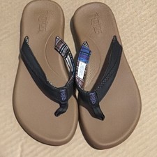 Flojos Women  s Brown/Black Multicolor Synthetic Flip Flop Sandals Slip On Logo 6