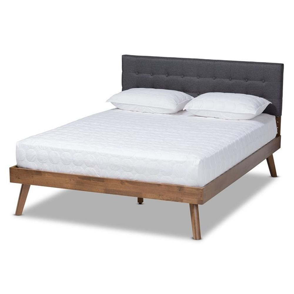 Baxton Studio Devan Queen Size Dark Gray Fabric Walnut Finis
