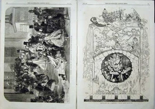 Old Antique Print 1866 Christmas Pantomime Illustrations Sketch People 19th