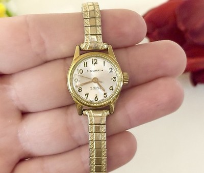 Antique DUMAI Mechanical 17 Jewels Incabloc Swiss Gold Expansion Watch WORKS!!