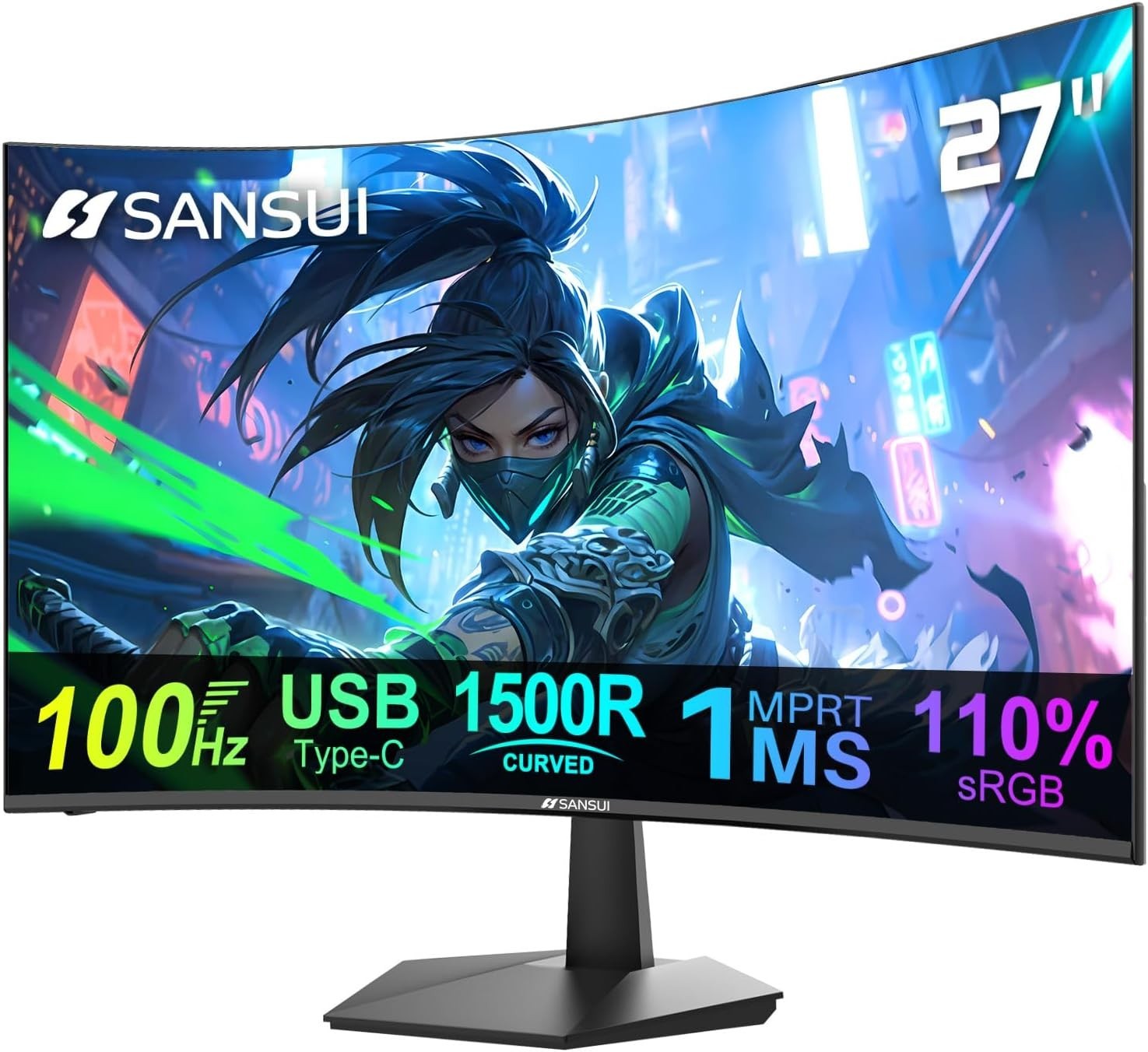 SANSUI Curved Monitor 27 inch 120Hz USB Type-C Computer Moni