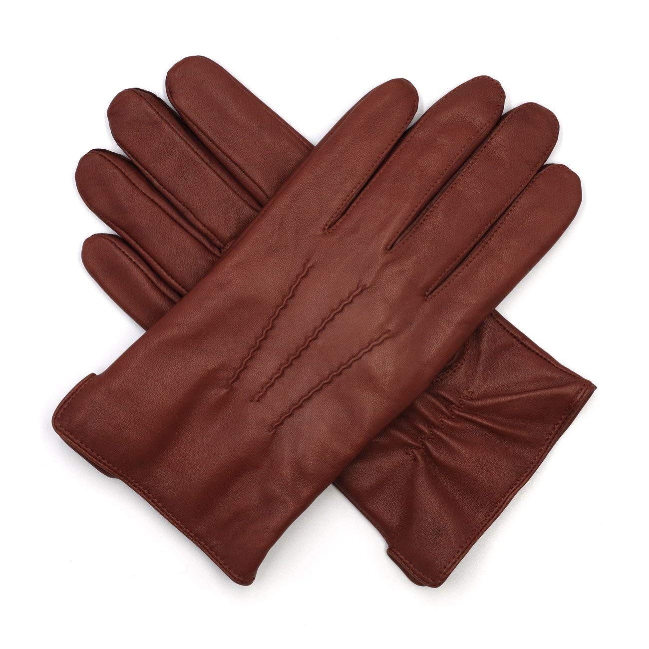Luxury Italian Sheepskin Leather Gloves, Cashmere Lined, Brandy M