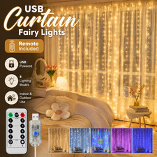 LED Curtain Fairy String Lights USB Remote Wedding Party Bedroom Christmas Decor