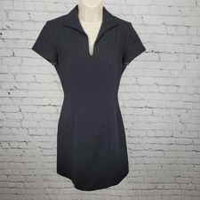 Kenar Black Quilted Cotton Collared V Neck Lined Sheath Dress USA Made Size 4