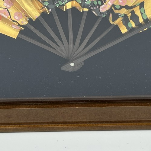 Vintage Framed Gold Floral Asian Folding Fan Hand Painted Cherry Blossoms 8.5" w - Picture 5 of 16