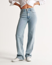 Abercrombie Fitch High Rise The 90s Relaxed Jeans Blue Straight Wide Leg 35 20 L