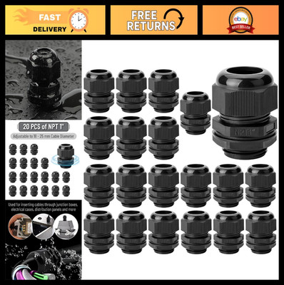 20 Pack 1'' NPT Nylon Cable Glands - Watertight Strain Relief Cord Connectors