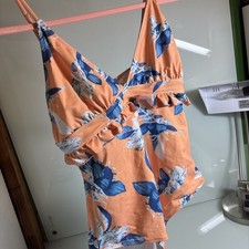 Cupshe Swimsuit Women Size XXL One Piece Boho Floral Print Ruffle Band Low Back