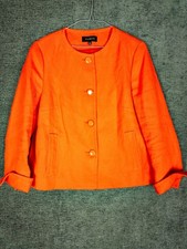 Talbots Womens Jacket 10 Orange Linen Collarless Button Front Blazer Academia
