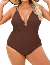 Plus Size Women  s One Piece Swimsuit Tummy Control V Neck Bathing Suit Ruched