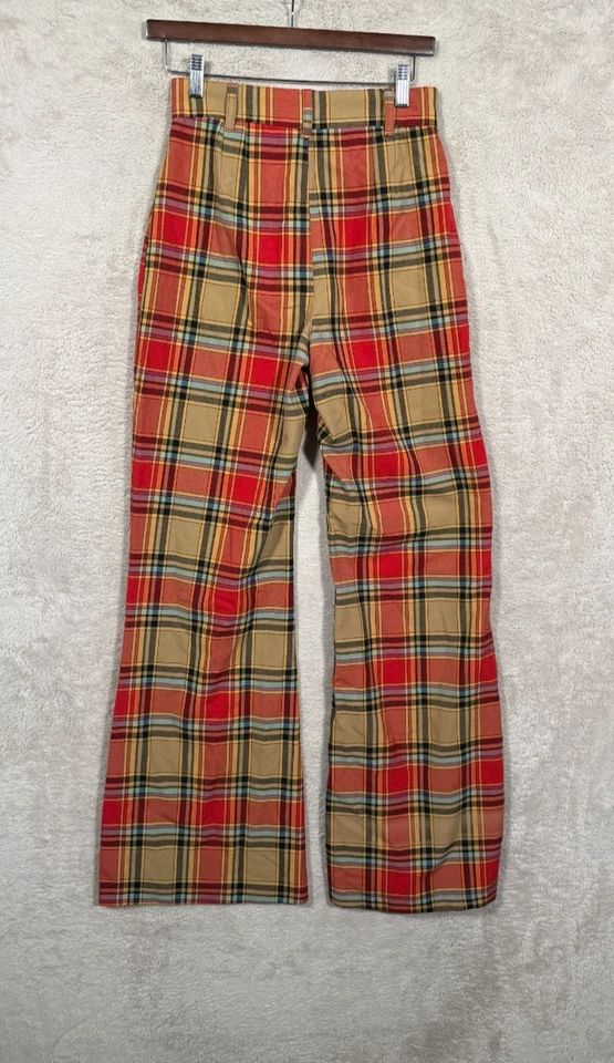 Free People Plaid Flare Pants Women’s S UK8 Red Tan 70s Retro High Rise Boho - Image 3 of 4