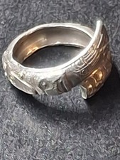 Vintage Sterling Silver Tlingit Totem Pole Bypass Spoon Ring 7 Grams Size 6