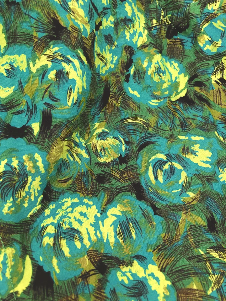 Pantalones Cortos Vintage Años 60 Verde Floral Hecho a Mano Cintura Alta Estilo Rockabilly Foto 3 de 4