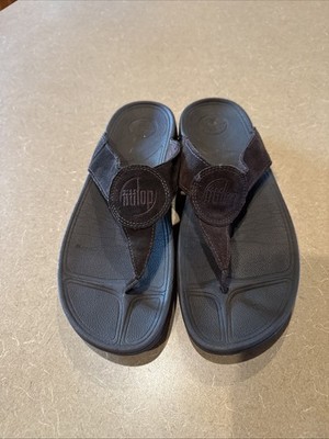 FitFlop Lulu Thong Wedge Sandals Women 11 Brown Suede Slide Fit Flip Flop Sandal