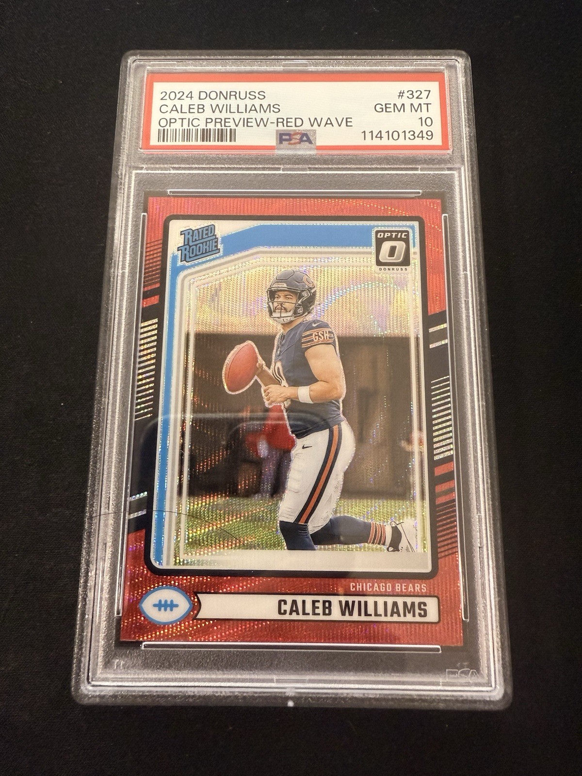 2024 Panini Donruss Caleb Williams #327 Optic Preview-Red Wave PSA 10 RC