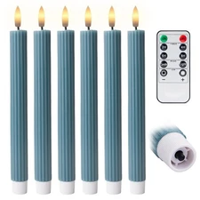 Open Box 6PK 10" Ribbed LED Candles with Remote Timer Assorted Colors Wedding