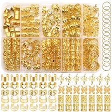220PCS Gold Hair Jewelry for Braids Metal Hair Cuffs Rings for Women