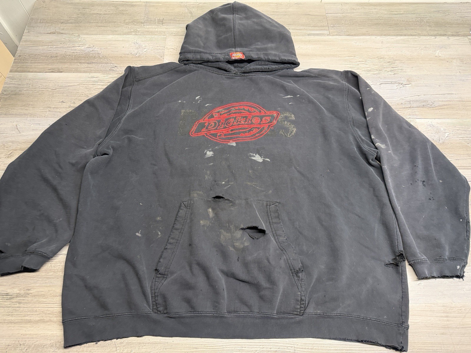 Dickies Thrashed Faded Black Pullover Hoodie Mens Size 2XL Embroidered Logo
