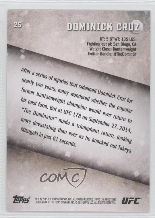 2015 Topps UFC Knockout Silver /199 Dominick Cruz #25 - Image 2 of 2