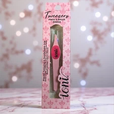 Ioni Pink Slant Tip Tweezers Precise Grip Eyebrow Hair Removal Tool NIB